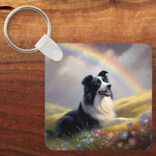 Border Collie Custom Name Rainbow Bridge Memorial Keychain