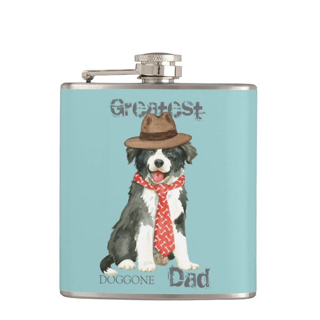 Border Collie Dad Hip Flask (Front)