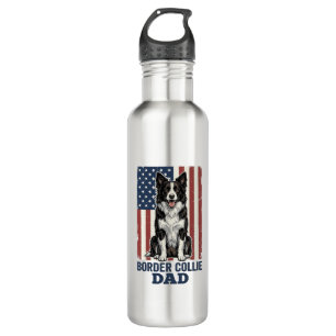 Border Collie Dad Patriotic Vintage Dog Shirt Desi 710 Ml Water Bottle