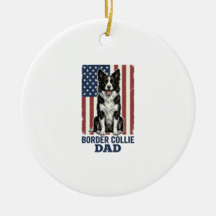 Border Collie Dad Patriotic Vintage Dog Shirt Desi Ceramic Ornament