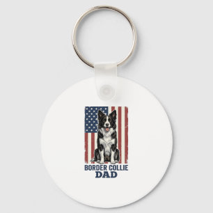 Border Collie Dad Patriotic Vintage Dog Shirt Desi Keychain