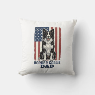 Border Collie Dad Patriotic Vintage Dog Shirt Desi Throw Pillow