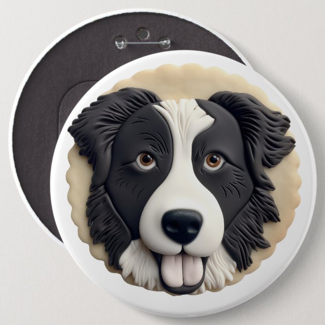 Border Collie Dog 3D Inspired  6 Inch Round Button (Front & Back)