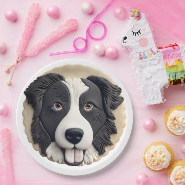 Border Collie Dog 3D Inspired  Paper Plate (Party)