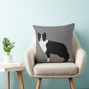 Border Collie Dog Abstract Illustration Grey Throw Pillow