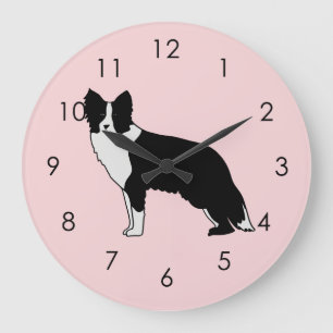 Border Collie Dog Abstract Illustration Pink   Large Clock