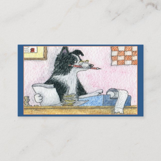 Border Collie dog accountant does tax return Business Card (Front)