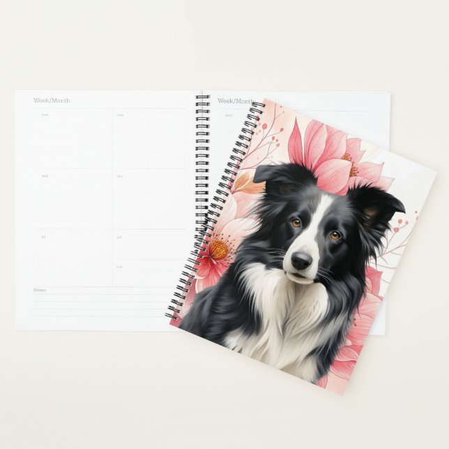 Border Collie Dog and Bold Pink Lilies (Devant avec enveloppe)