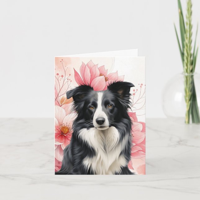 Border Collie Dog and Bold Pink Lilies (Devant)