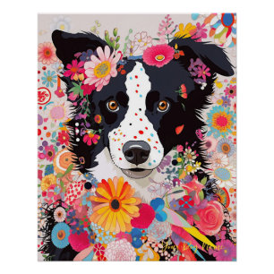 Border Collie Dog and Flowers 001 - Tailor jewel Poster