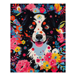 Border Collie Dog and Flowers  004 - Tailor jewel Poster