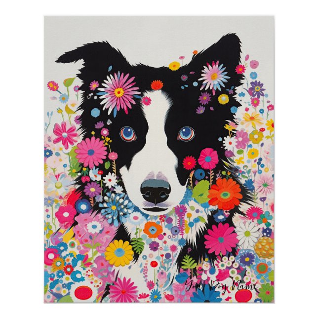 Border Collie Dog and Flowers  005 - Tailor jewel Poster (Front)