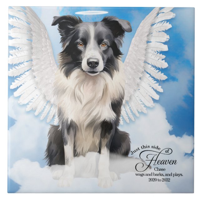 Border Collie Dog Angel Custom Pet Memorial Tile (Front)
