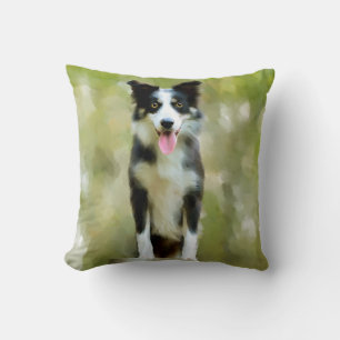 Border Collie Dog Art Portrait Throw Pillow