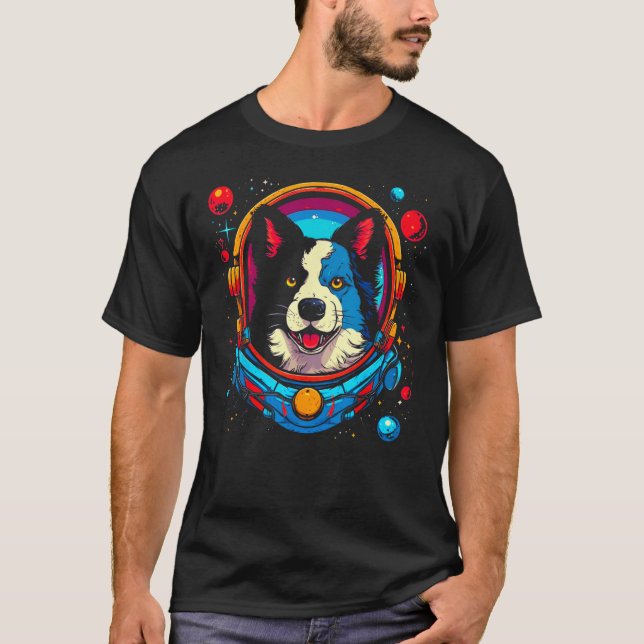 Border Collie Dog Astronaut T-Shirt (Front)