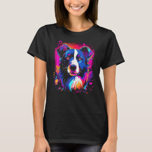 Border Collie Dog Australian Shepherd 80s Retrowav T-Shirt