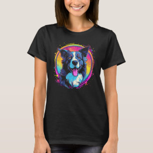 Border Collie Dog Australian Shepherd 80s Retrowav T-Shirt