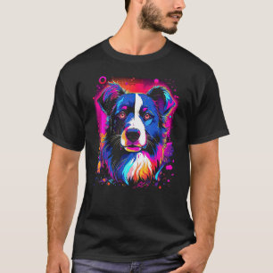 Border Collie Dog Australian Shepherd 80s Retrowav T-Shirt
