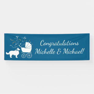 Border Collie Dog Baby Shower Puppy Blue Boy Banner