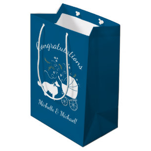 Border Collie Dog Baby Shower Puppy Blue Boy Medium Gift Bag