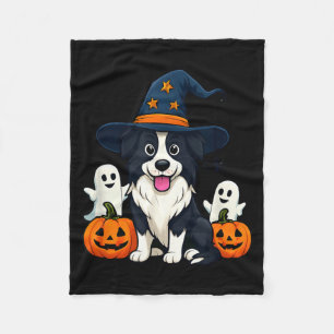 Border Collie Dog Black And White Halloween Ghosts Fleece Blanket
