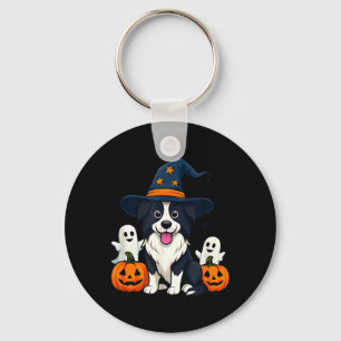 Border Collie Dog Black And White Halloween Ghosts Keychain