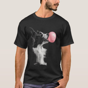 Border Collie Dog Blowing Bubble Gum Pink T-Shirt