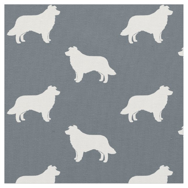 Border Collie Dog Breed Silhouettes Patterned Fabric (Close Up)