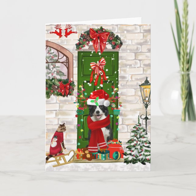 Border Collie Dog Christmas  Card (Front)