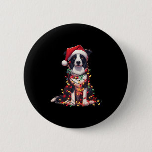 Border Collie Dog Christmas Lights Santa Hat Dog L 2 Inch Round Button
