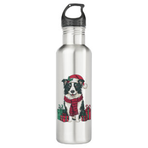 Border Collie Dog Christmas Parties Holiday Santa  710 Ml Water Bottle