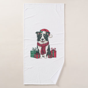 Border Collie Dog Christmas Parties Holiday Santa Bath Towel