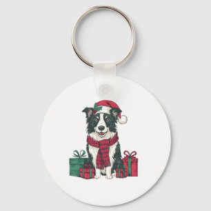 Border Collie Dog Christmas Parties Holiday Santa Keychain