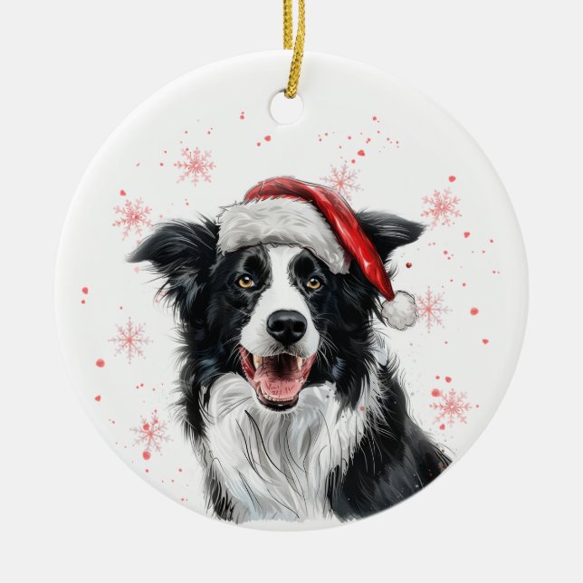 Border Collie Dog Christmas Personalized Ceramic Ornament (Front)
