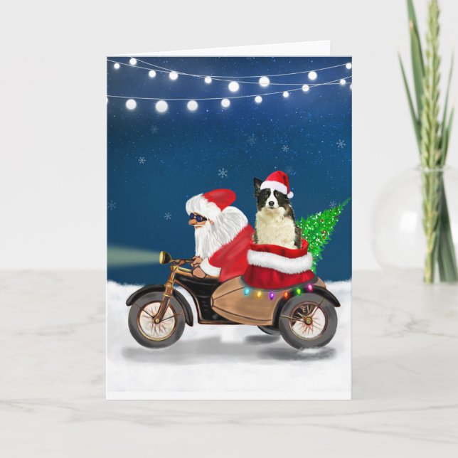 Border Collie Dog Christmas Santa Claus  Card (Front)