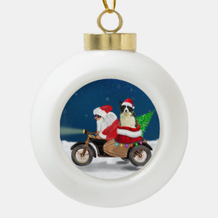 Border Collie Dog Christmas Santa Claus Ceramic Ball Christmas Ornament