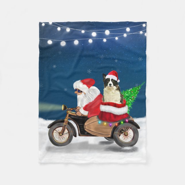 Border Collie Dog Christmas Santa Claus  Fleece Blanket (Front)