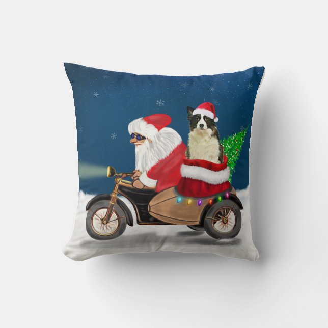 Border Collie Dog Christmas Santa Claus Throw Pillow (Front)