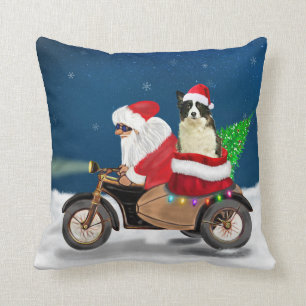 Border Collie Dog Christmas Santa Claus Throw Pillow
