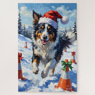 Border Collie Dog Christmas Snow Agility Fun Jigsaw Puzzle