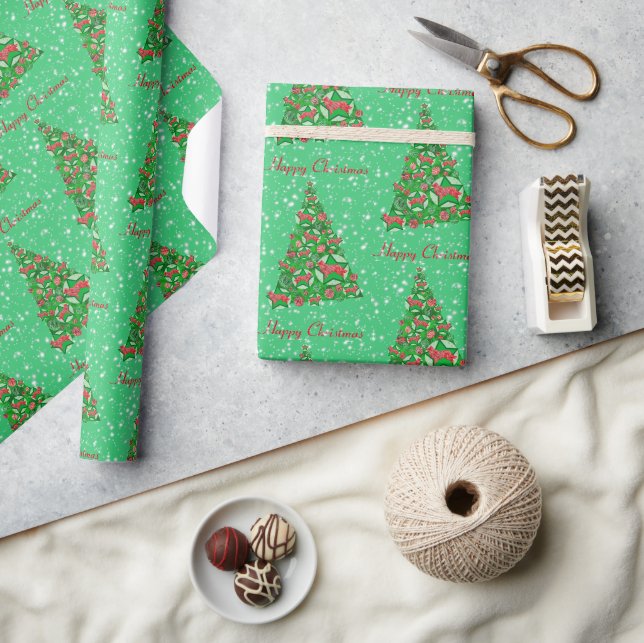Border Collie Dog Christmas Tree Holiday Star Wrapping Paper (Crafts)