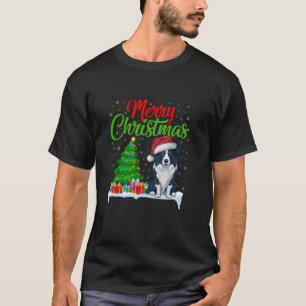 Border Collie Dog Christmas Tree Lights Funny Xmas T-Shirt