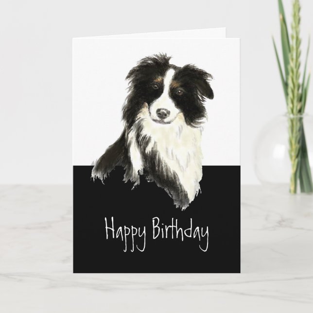 Border Collie Dog Custom Name Watercolor Humour Card (Front)