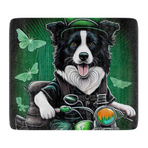 Border Collie Dog Driving Bike St. Patrick's Day Cutting Board