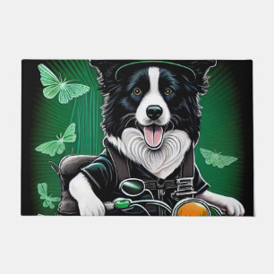 Border Collie Dog Driving Bike St. Patrick's Day Doormat