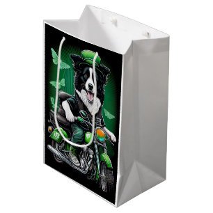 Border Collie Dog Driving Bike St. Patrick's Day Medium Gift Bag