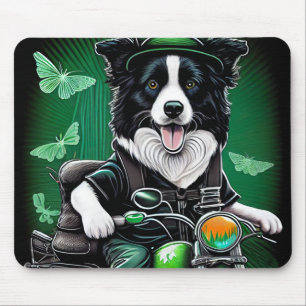 Border Collie Dog Driving Bike St. Patrick's Day Mouse Pad