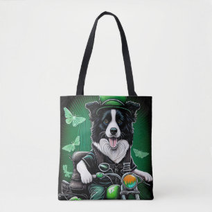 Border Collie Dog Driving Bike St. Patrick's Day Tote Bag
