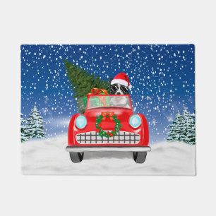 Border Collie  Dog Driving Car In Snow Christmas  Doormat