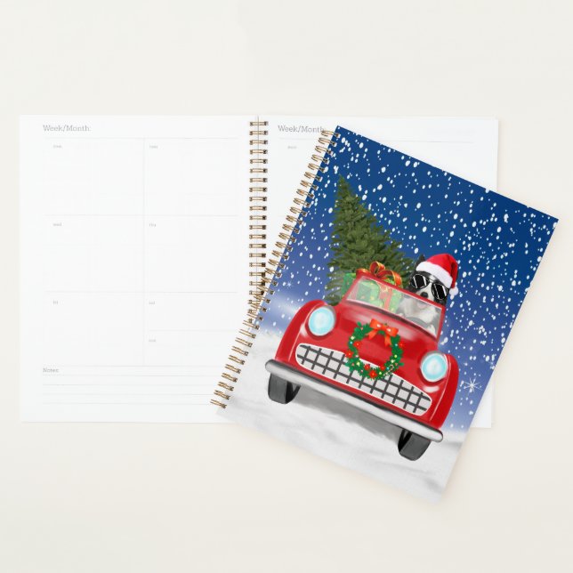Border Collie  Dog Driving Car In Snow Christmas  Planner (Display)